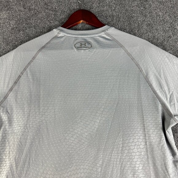 Under Armour Tee Shirt Mens Large Loose Fit Heat Gear Gray Logo Short Sleeve - Picture 8 of 8